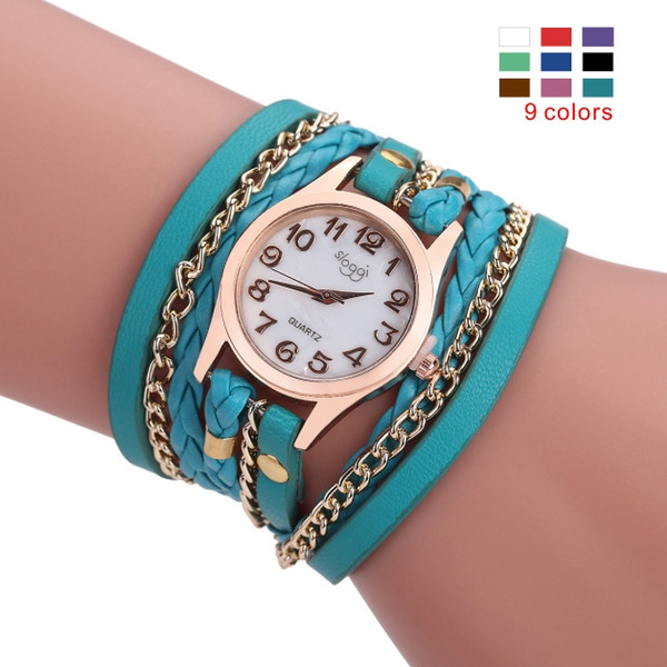 2018 Perfect Fashion Sloggi women's bracelet quartz watch - woven three coil,Imitation leather Multi-layer strap Metal buckle.