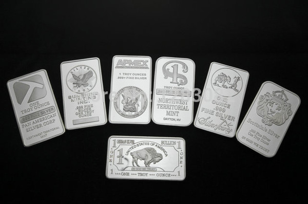 Unparalleled price mixed 7 PCS/lot Non- Magnetic lion bar+bulls silver bar+SILVERTOWNE +silver-Plated Northwest