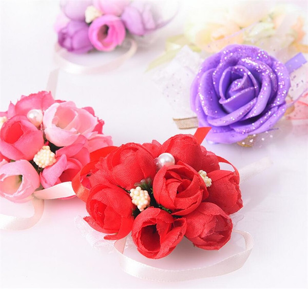 Wedding Celebration Bride Wrist Flower Simulation Pearl Hand Tape Flowers Creative Arrangement Decorative Hands Bouquets Hot Sale 2yz Y