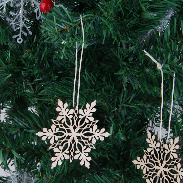 10pcs Merry Christmas Tree Hanging White Snowflake Ornaments Decoration Christmas Holiday Party Home Decor (Wood Color)