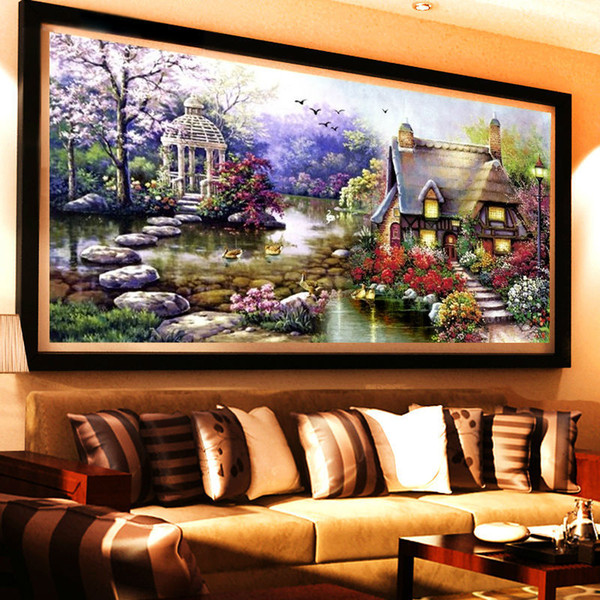 New Garden 5D Diy Diamond Painting Cross Stitch Lake House Scenery Diamond embroidery Crystal Round Rhinestone Mosaic Picture Y18102009