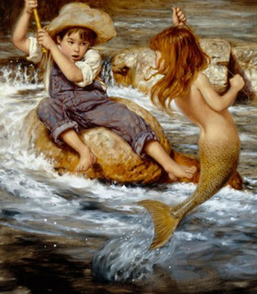 30x40cm Handicrafts Needlework Mermaid Diamond Painting Boy Fishing Decor Rhinestone Craft Mosaic Diamond Embroidery Sets Square Drill