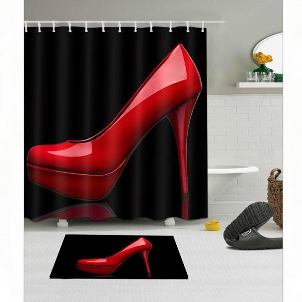 Red High-Heeled Shoes Waterproof Polyester Fabric Bathroom Shower Curtain Entrance Door Mat Fashion Home Bathroom Decora