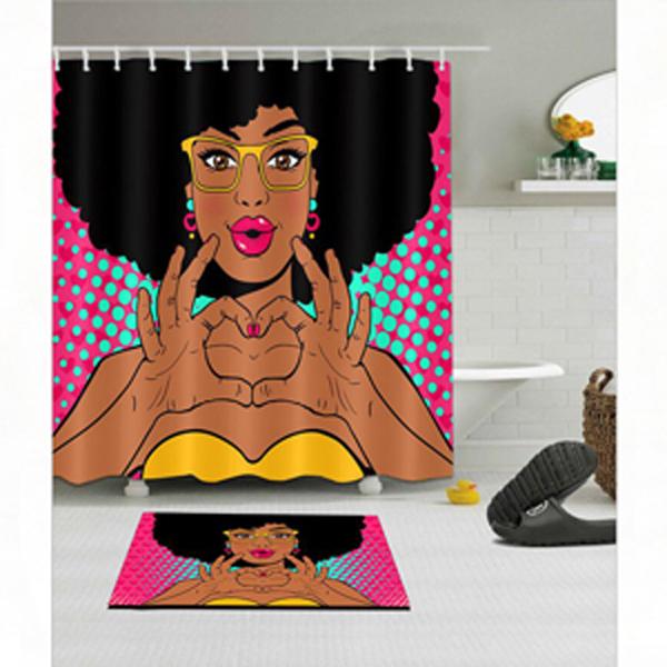 Personality Girl Fashion Bathroom Decora Waterproof Polyester Fabric Bathroom Shower Curtain Entrance Door Mat & 12 Hooks