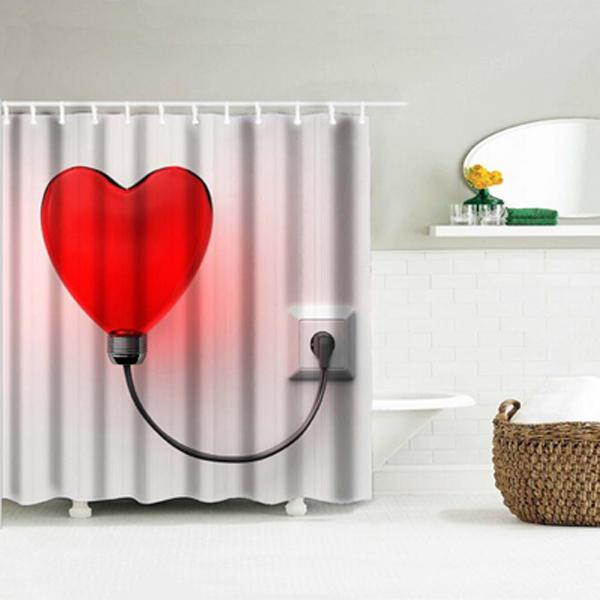 Simple Fashion Bathroom Decoration Heart Shape Wholesale Waterproof Polyester Fabric Bathroom Shower Curtain With 12 Hooks