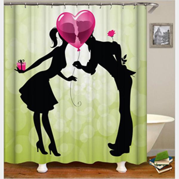 Wholesale Romantic Heart Style Waterproof Fabric Bathroom Shower Curtain Fashion Home Bathroom Decoration With 12 Hooks