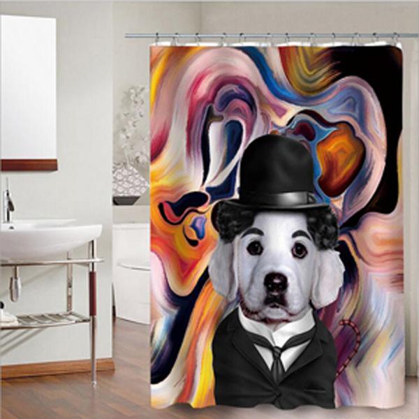 Abstract Creative Dog Fashion Home Bathroom Decoration Waterproof Polyester Fabric Bathroom Shower Curtain With 12 Hooks