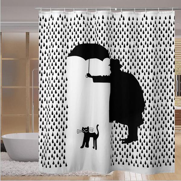 Rhythm of the Rain Modern Fashion Home Bathroom Decoration Waterproof Fabric Bathroom Shower Curtain & 12 Hooks