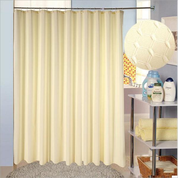 Beige PLaid Waterproof Fabric Bathroom Shower Curtain Fashion Hotel Home Bathroom Decoration Bath Curtain & 12 Hooks