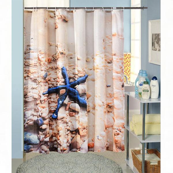 Wholesale Seascape Style Waterproof Fabric Bathroom Shower Curtain Fashion Home Bathroom Decoration Bath Curtain & 12 Hooks