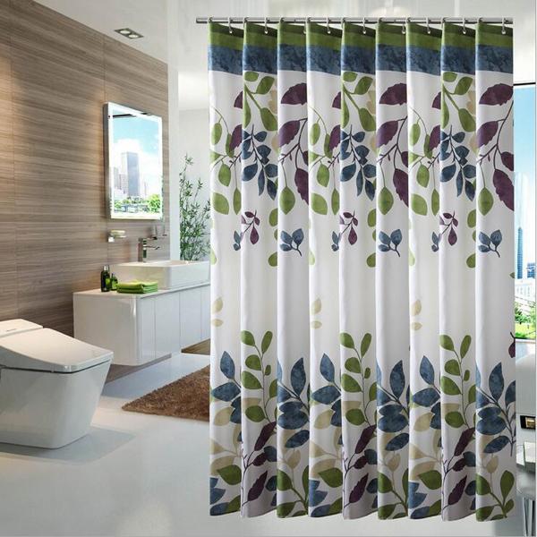 Wholesale Leaves Pattern Simple Home Bathroom Decoration Waterproof Fabric Pop Bathroom Shower Curtain With 12 Hooks