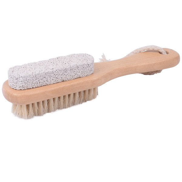 2 in 1 Natural Body or Foot Exfoliating SPA Brush Double Side with Nature Pumice Stone and Soft Bristle Brush