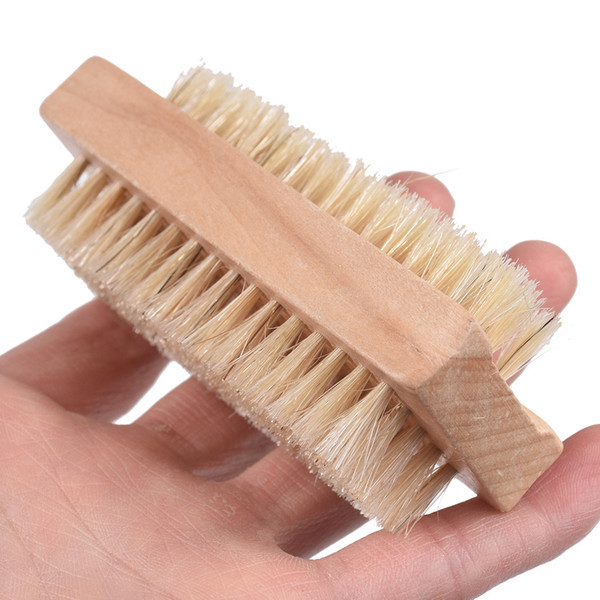 Natural Boar Bristles Nail Brush Hand Finger Brush with Wood Handle Remove Dirty Cleaning Brush Spa Massage