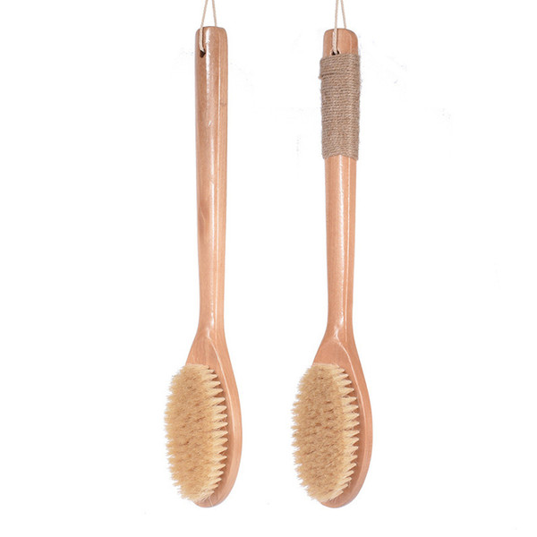 Long Handle Massage Brush with Boar Bristles Bath Shower Brush Blood Circulation & Exfoliation Wooden Bath Brush