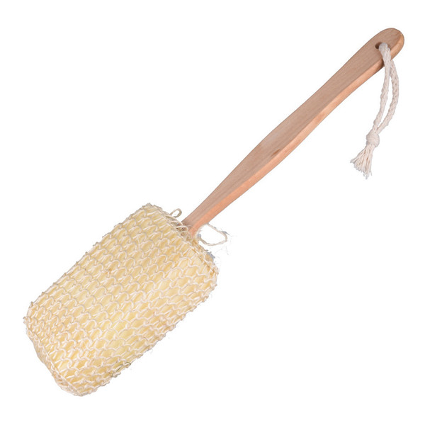 Sisal Bath Brush Long Handle Wood Shower Brush Sisal Sponge Brush Exfoliating Dry Skin Shower Scrub