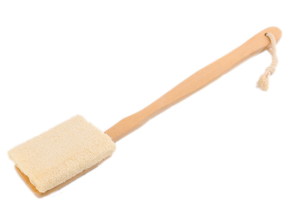 Natural Loofah Brush Bath Shower Brush Exfoliating Shower Body Scrubber Body with Long Wooden Handle Spa Massager