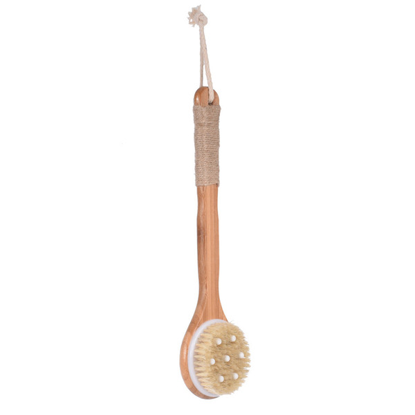 33cm Bamboo Body Massage Brush Bath Cleaning Brush with Natural Boar Bristles Body Massage Shower Brush