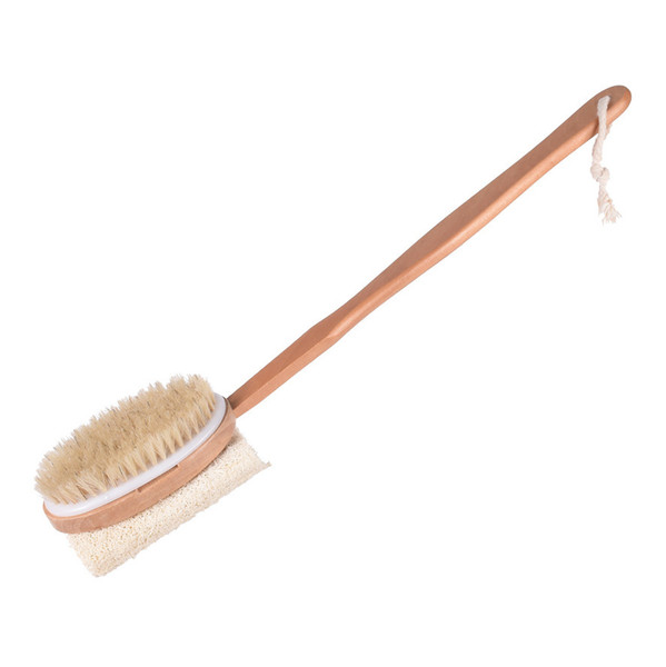 Wood Handle Loofah Body Brush Multi-function Exfoliating Dead Skin Dry Brushing Bath Brush with Boar Bristles