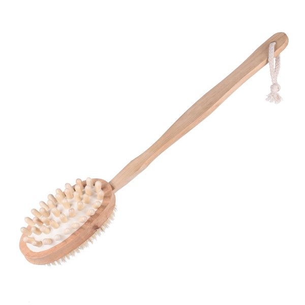 40CM Long Handle Bath Brush Body Massage Brush Exfoliating Back Brush with Boar Bristles Wooden Massage Dry Remove Dead Skin