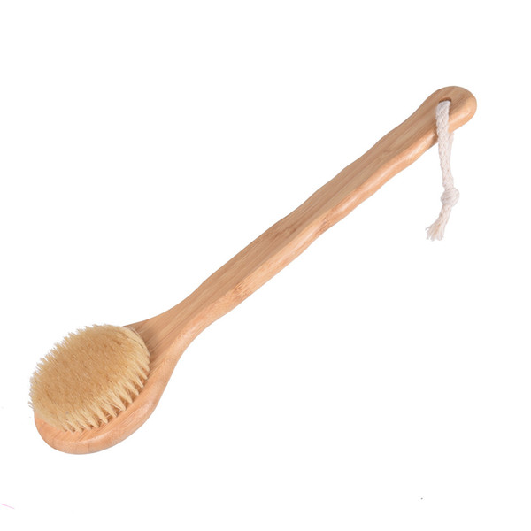 33x8.5cm Bamboo Body Brush Cleaning Brush with Natural Boar Bristles Body Massage Bath Shower Brush