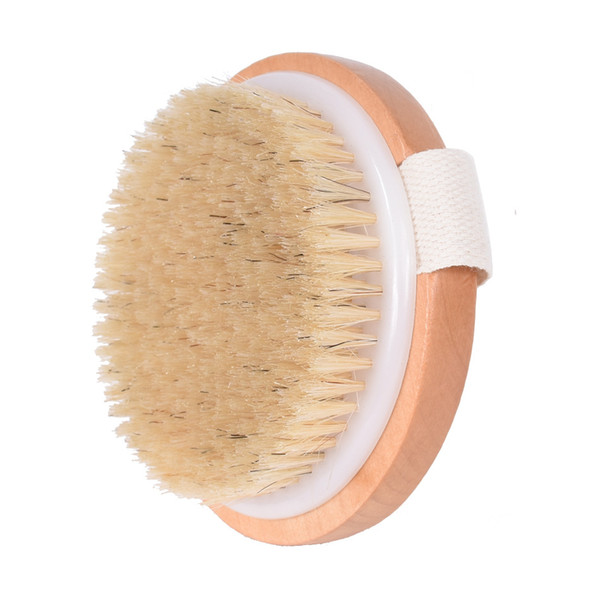 Round Natural Boar Bristles Body Brush Cellulite Circulation SPA Massage Wood Handle Shower Brush Back Brush