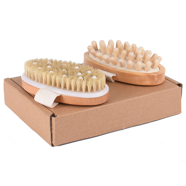 Natural Boar Bristles Massage Brush Cellulite Circulation SPA Massage Wooden Handle PPR Beads Shower Body Massage