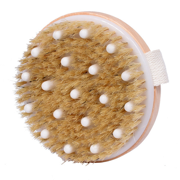 Cellulite Circulation Massage Brush with Natural Bristles Round Wooden Shower Body Bath Brush for Wet or Dry Brushing Back Brush