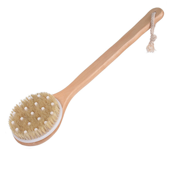 40x10.5cm Wooden Handle SPA Massage Brush with Rubber Beads Back Massage Exfoliating Dry Skin Shower Brush