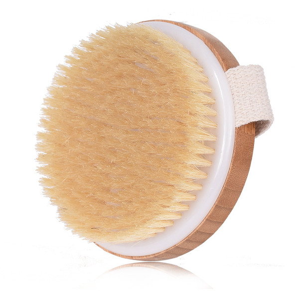 Round Natural Boar Bristles Bath Brush Cellulite Circulation SPA Massage Bamboo Handle Shower Body Brush Wet or Dry Brushing Back Brush