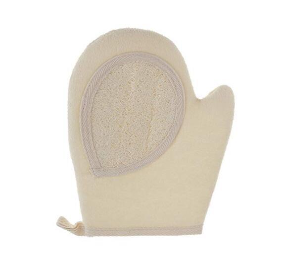 16x18.5cm Natural Loofah Mitt Soft Skin Exfoliating Natural Loofah Back Brush Natural Luffa Back Gloves