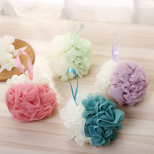 50 Gram Bath Loofah Sponge Mesh Pouf Double Colors Mix Loofa Puff Exfoliate Scrubber with Beauty Bath Accessories