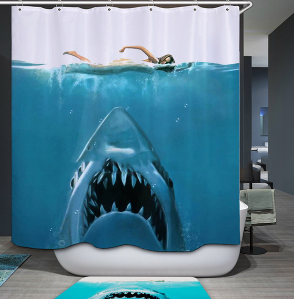 Shower Curtains Waterproof Mildew Proof Printed Shark Mediterranean Curtain Bathroom Decorations Sets