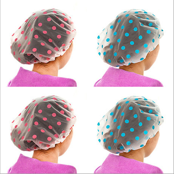 5PC Dot Waterproof Shower Cap Thicken Bath Hat Bathing Cap for Women