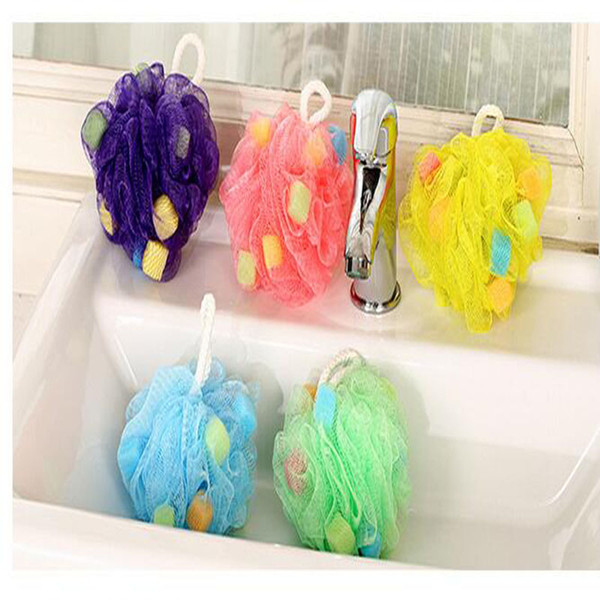 Hot Sale Cute Home Supplies Colourful Bath Shower Body Bubble Exfoliate Puff Sponge Mesh Net Ball Mesh Bath Sponge Accessories Free Shipping