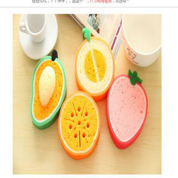 Wholesale Cartoon Novelty Fresh Fruit Style Bath Brushes Thickening Sponge Bowl Cleaner Kitchen Anti-Oil Sponge Eraser Scrubbers