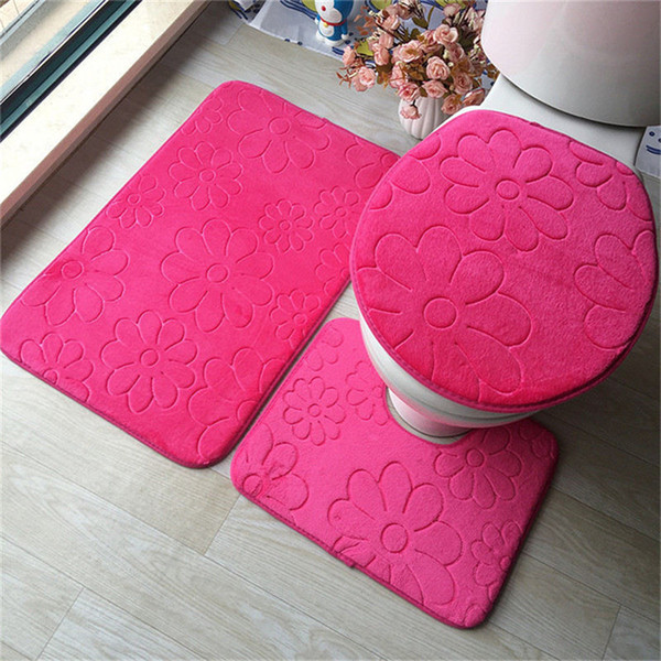 3 pcs/set Flannel Antiskid Bath Pads Soft Water Absorption Anti-slip Carpet 10 Styles Are Available For Choice Toilet Mats Rugs For Bathroom