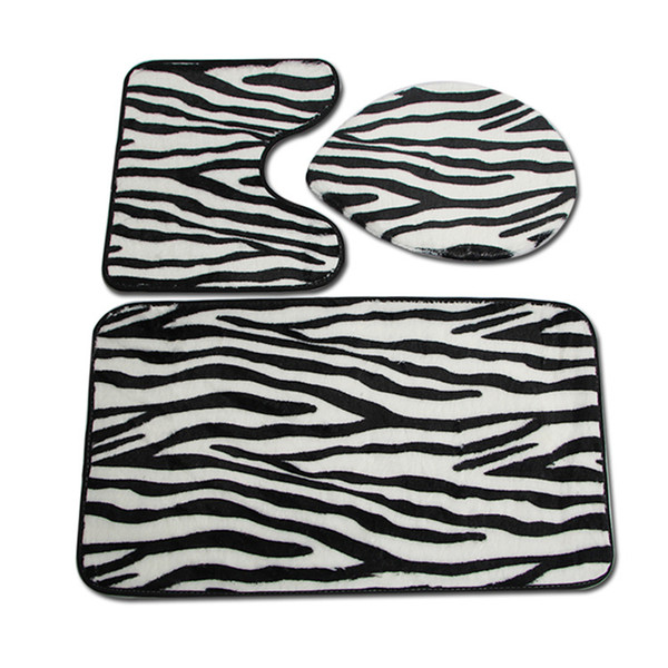 3 pcs/set Zebra Striped Bathroom Rugs Soft Floor Mat for Toilet Seat Cover Mat Modern Toilet Mat Set Bathroom Carpet WC Rugs