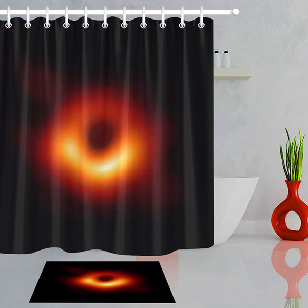 Black Hole Printed Shower Curtain Toilet Cover Mat Non-Slip Rug Set 70.8x70.8 Inches Polyester Fiber Waterproof Bath Curtain with 12 Hooks