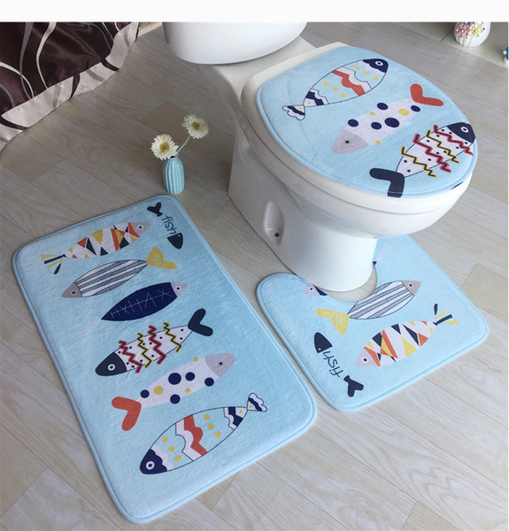 3D Flannel Printed Toilet 3 Pcs/set Bathroom Rugs Set wc Bath Mat Set Toilet Floor Mat Bathroom Non-slip Toilet Seat Cover Mat