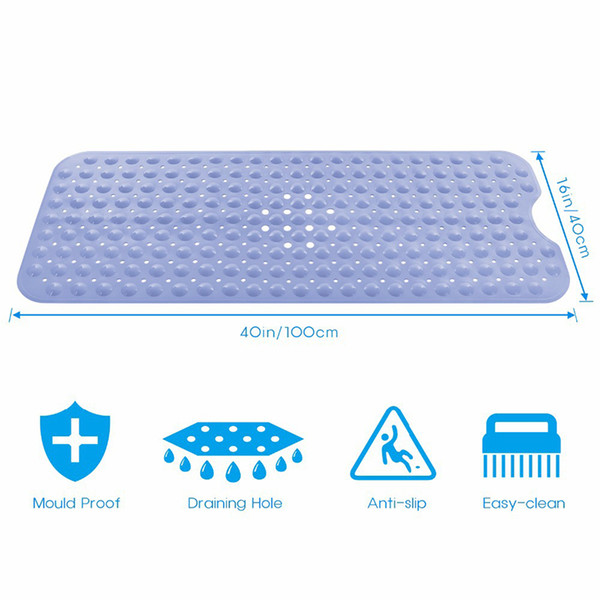 Extra Long Bathtub Non-Slip Mats PVC Mildew Resistant Anti-Bacterial Bath Mat Soft Bathroom Massage Mat Suction Cup Non-slip Bathtub Carpet