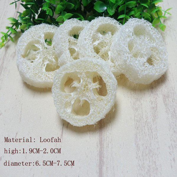 about 6-7.5cm in diameter is about 1.9cm round 150PCS/Lot Natural Loofah Luffa Loofa Pad Spa Bath Facial Soap Holder Dropshipping