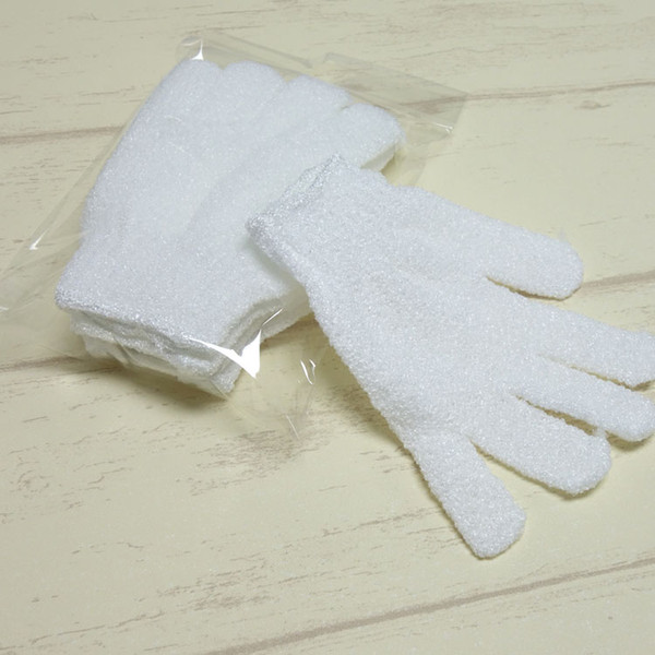 2018 EMS Bathroom Supplies White Nylon Body Cleaning Shower Gloves Exfoliating Bath Glove Five Fingers Bath Gloves