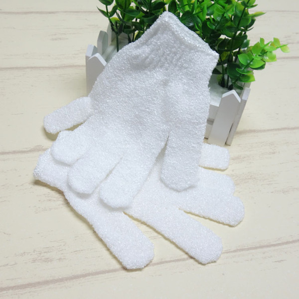 2018 NEW Bathroom Supplies White Nylon Body Cleaning Shower Gloves Exfoliating Bath Glove Five Fingers Bath Gloves