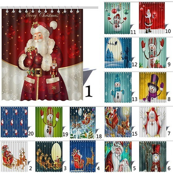 Dreamlike Waterproof Bathroom Decor Custom Xmas Santa Claus Merry Christmas Shower Curtains Sets with Hooks 150*180cm