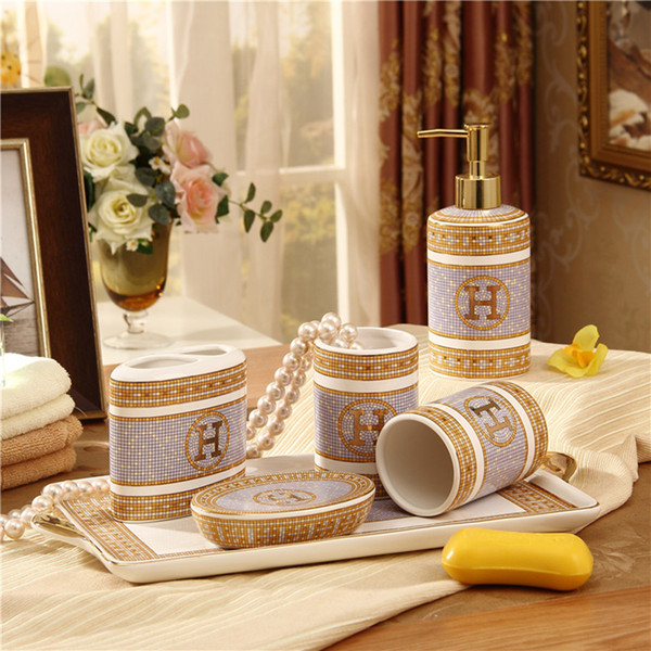 Porcelain bathroom sets magnesia porcelain mosaic design oval shape Six-piece Set / Five-piece Set bathroom accessories luxury gift