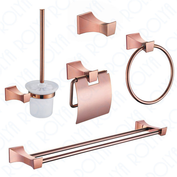 Rolya Luxurious Rose Golden Solid Brass robe hook toilet paper holder towel rail Tumbler Holder Bathroom hardware set