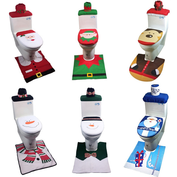 Christmas Santa Toilet Seat Cover Toilet Paper Box Covers Rug Set Christmas Decoration Bathroom Decor Sets