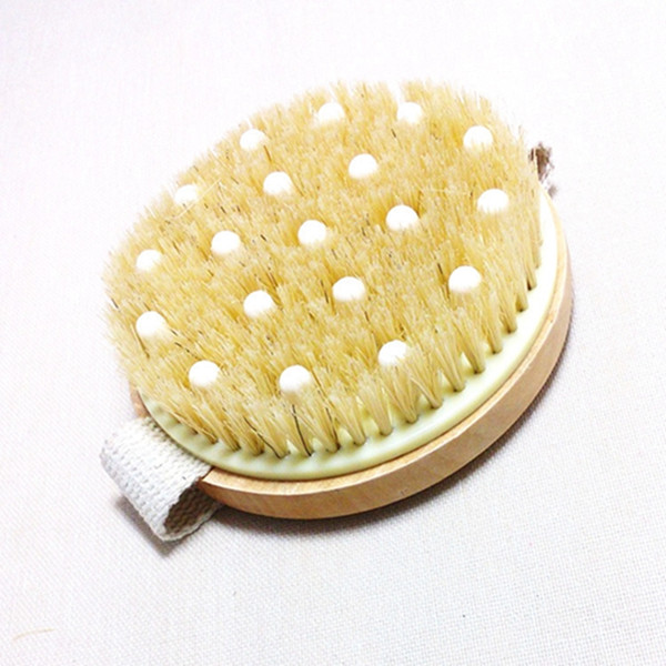 no handle Bamboo Bath Brush Dry Body Brush with Massage Nodes Round shower brush for Dry Skin Brushing