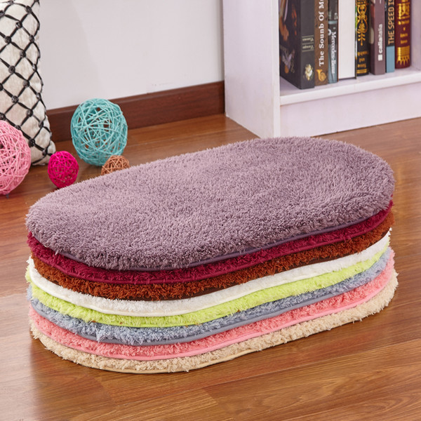 Coral Fleece Bath Mats Floor Protection Mat Oval Bedroom Kitchen Carpet Toilet Bathroom Rug Seat Pad, 9 Colors, tapis de bain