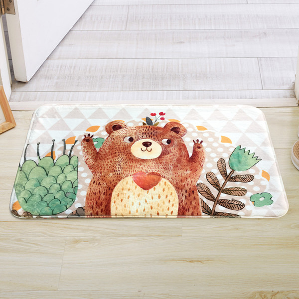 Cute Baby Bear Cartoon Animal Mat Bedroom Doormat Kitchen Long Kitchen Slippery Absorbent Pad Children's Room Bed Mat Toilet Rugs Decoration